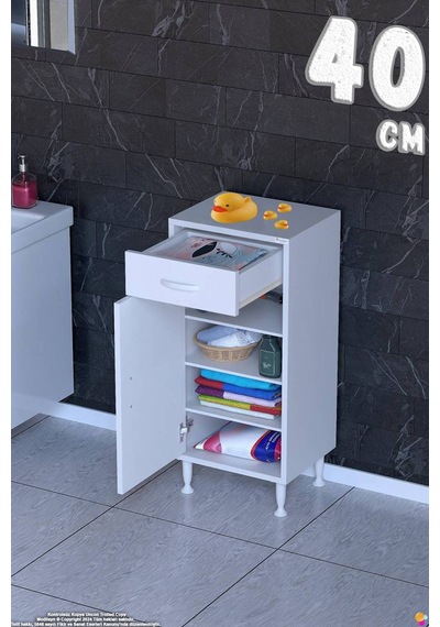 Emir 40 Cm Çok Amaçlı 1 Çekmeceli 1 Kapaklı 3 Raflı 4 Bölmeli Dolap Beyaz