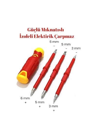 Mucit Home 4 Parça İzoleli Elektrikçi Tornavida Seti Mıknatıslı Yıldız Düz Tornavida Set Tak Çıkar