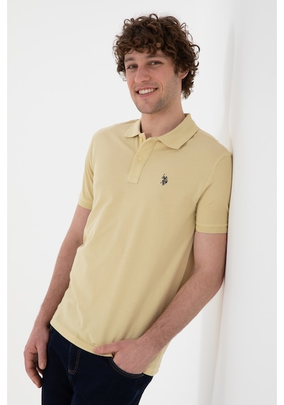 U.S. Polo Assn. Erkek Slim Fit Polo Yaka Açık Haki Basic Tişört 50297984-VR183