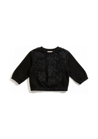 Zekids Kız Bebek Çiçek Nakışlı Sweatshirt-16479 Siyah