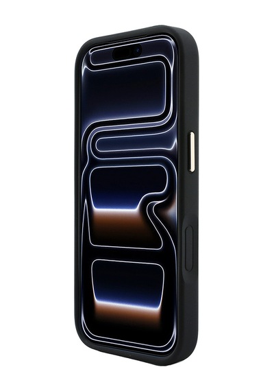 Apple iPhone Uyumlu 18 Pro Kılıf Guess  Lisanslı M-safeli Deri 4g Desenli Şeritli Yazı Logolu Kapak Siyah