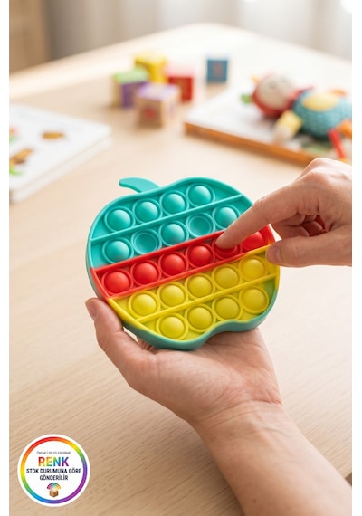 Elma Pop It Çocuk Fidget Kabartmalı Silikon Duyusal Gelişim Stres Oyuncağı 12x11,5 Cm