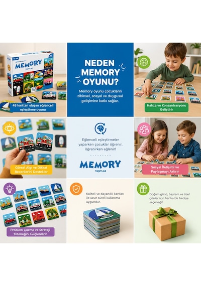 Bakgelal Memory Taşıtlar Hafıza Kartı Oyunu 48 Kartlı Eğitici Eşleştirme Ve Zeka Oyunu