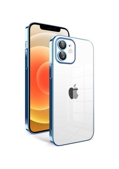 Apple Uyumlu iPhone 12 Kılıf Kamera Korumalı Renkli Çerçeveli Zore Garaj Kapak Mavi Açık
