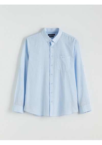 Lcwaıkıkı Classic Mavi Regular Fit Keten Karışımlı Erkek Gömlek