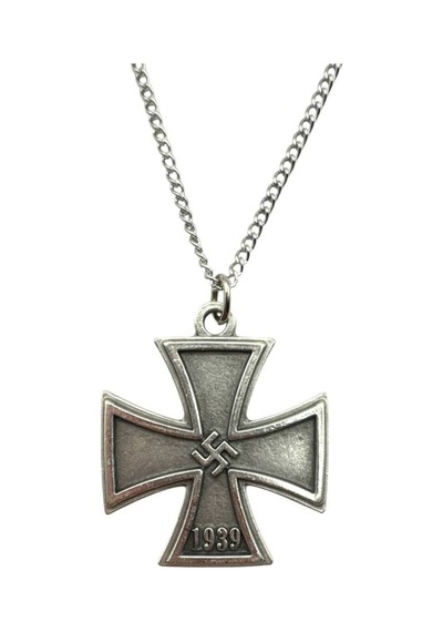 Gri 1939 Demir Haç Madalyası Figürlü Unisex Kolye 60 Cm Zincirli Antik, Gotik Tasarım Çok renkli
