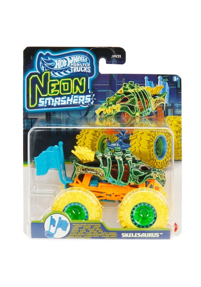 1:64 Hot Wheels Monster Trucks Neon Smashers Die Cast Araba Jmv39 - Jmv64 Skelesaurus