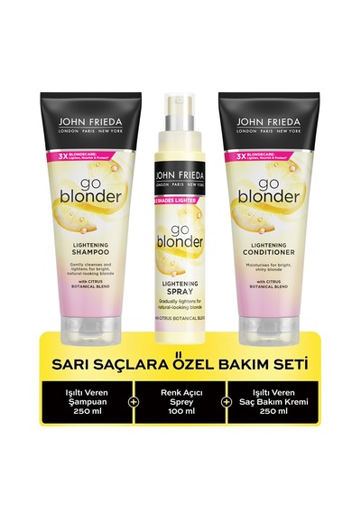 John Frieda Go Blonder Lightining Işıltılı Sarı Saç Şampuanı 250 ML+Sprey 100 ML+Saç Kremi 250 ML