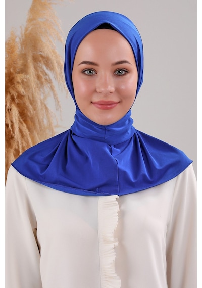 Melodi Scarf Kadın Tesettür Pratik Çıtçıtlı Sandy Deniz Havuz Uyumlu Fular Hazır Bone Saks Mavisi Saks Mavisi