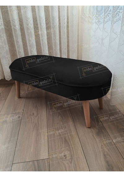 Ultra Lüks Oval Parrot Puf Ahşap Ayak Siyah