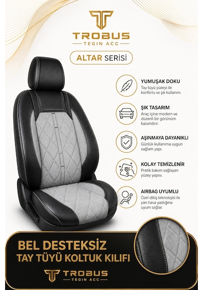 Fiat Egea Cross 2020+ Uyumlu Altar Serisi Tay Tüyü Gri Siyah Premium Koltuk Kılıfı