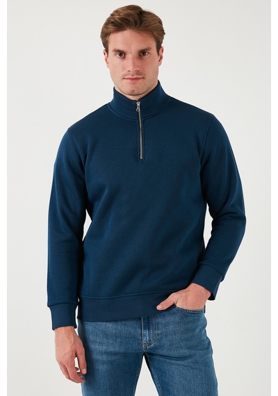 Buratti Pamuklu Regular Fit Yarım Fermuarlı Dik Yaka Erkek Sweat 59052592 Indigo
