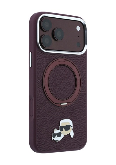 Apple iPhone Uyumlu 18 Pro Max Kılıf Karl Lagerfeld Lisanslı M-safeli K&c Metal Logolu Pu 360 Standlı Kapak Bordo