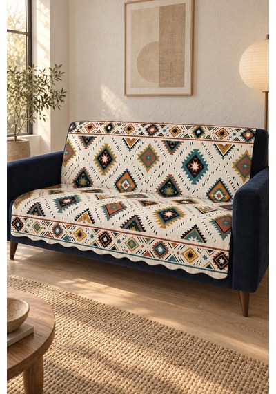 Çok Amaçlı Kadife Koltuk Örtüsü Kaymaz Süngerli 165x215 Cm Modern Bohem Çekyat Şalı Piknik Masa Örtüsü Alk13 Bej