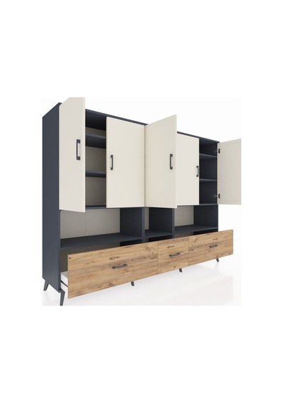 Hyperion Dolap 12 Raflı 3 Çekmeceli 5 Kapaklı 220x44x163 Antrasit Antrasit-aytaşı/çam Hyperion Dolap 12 Raflı 3 Çekmeceli 5 Kapaklı 220x44x163 Antrasit Antrasit-aytaşı/çam