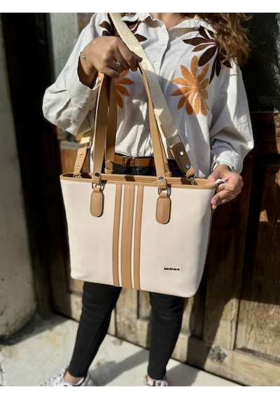 Just Polo Kadın Yeni Sezon Büyük Boy 3 Bölmeli Lüks El Ve Omuz Çantası Shoulder Bag Krem