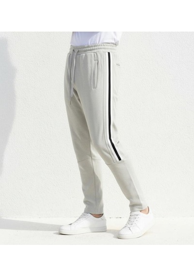 Plus Scorpion Erkek Slim Fit Pamuklu Eşofman Altı Yan Şerit Detaylı Günlük Gri