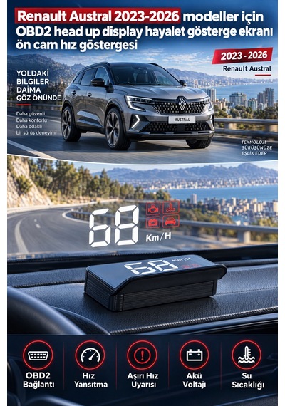 Renault Austral 2023-2026 Modeller İçin Obd2 Head Up Display Hayalet Gösterge Ekranı Ön Cam Hız Göstergesi