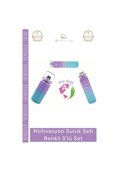 Suluk Sağlıklı Tritan Bpa İçermeyen Sızdırmaz 2000ml 750ml 300ml 3'lü Motivasyon Suluk Seti Çok Renkli