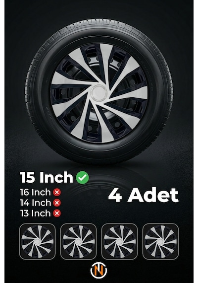 Daewoo 15 İnç Jant Kapağı Takım Siyah Gri C123