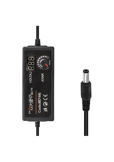 Powermaster Pm-18746 Dijital Ekranlı 12 Volt - 24 Volt / 5 Amper Çok Uçlu Ayarlı Kademeli Adaptör