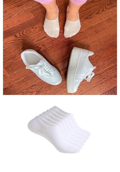 Ozzy Socks 6 Çift Yumuşak Dokulu Kadın Beyaz Bambu Görünmez Sneaker Spor Ayakkabı Çorabı Beyaz