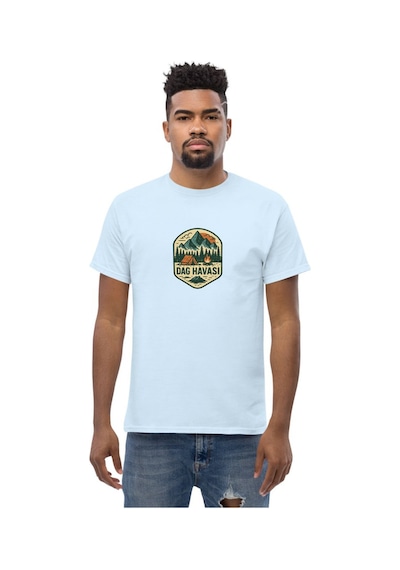 Wildstyle Dağ Havası Renkli Vintage Dağ Doğa Kamp Rozet Baskılı Unisex Bisiklet Yaka Pamuklu Tişört Bebek Mavisi