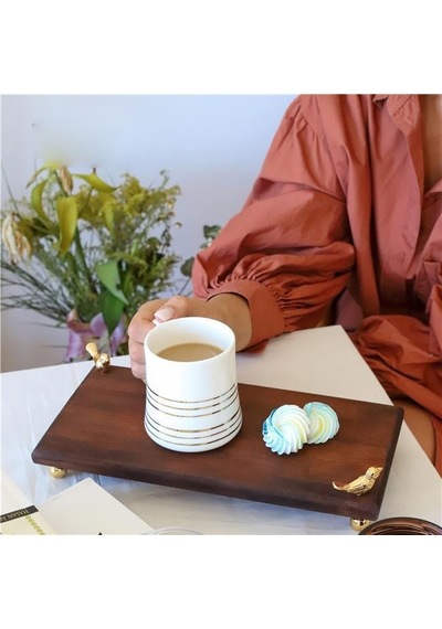 Akayev Ahşap 30x15 Cm Altın Ayaklı Kuş Sunum Tabağı