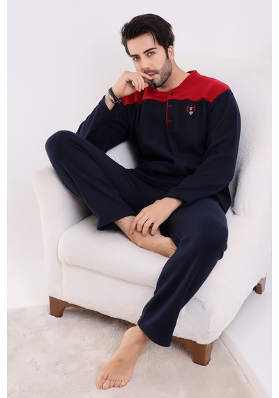 Wordex Falkon 7204 Polar Kışlık Erkek Ev Pijama Takımı Uyku Takımı Lacivert
