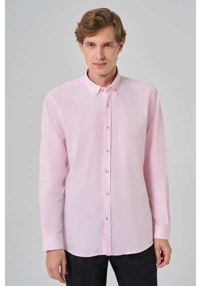 Morven Erkek Pembe Pamuk Regular Fit Düğmeli Yaka Gömlek 26ms004002150 Pembe