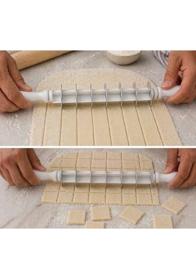 Kare Mantı Kesme Aparatı Hamur Kesici Merdane Çoklu 7 Bıçaklı Hamur Bölücü Mantı Ravioli Erişte Kesici Mutfak Hamur Şekillendirici Pratik Kesim Aracı Dayanıklı Plastik Ergonomik Saplı