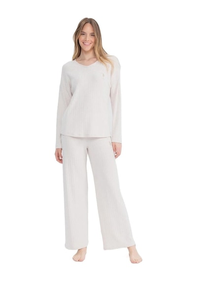 U.S. Polo Assn. Orijinal Lisanslı Kadın Bej V Yaka Pijama Takımı 17090 Bej U.S. Polo Assn. Orijinal Lisanslı Kadın Bej V Yaka Pijama Takımı 17090 Bej