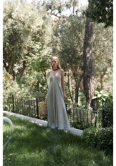 Mai Collection Mai Studios Co. Cinas Askılı Uzun Vizon Keten Elbise Vizon