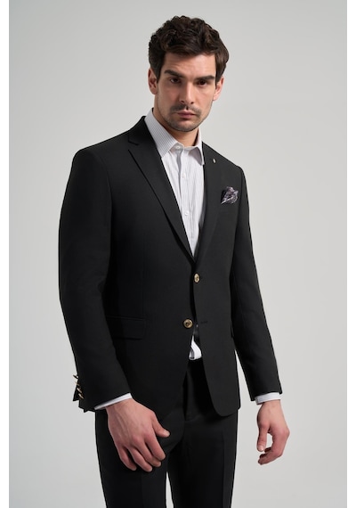 İmza Düz Bez Ayağı Mono Yaka Tam Astar Esnek 6 Drop Slim Fit Ceket 1002245903 Siyah