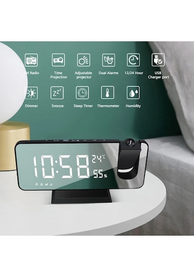 Hpy Pazar Led Dijital Masa Saati Usb, Fm Radyo, Projektörlü, 2 Alarm Çok Renkli