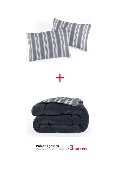 Comfort Set Yeni Nesil Wellsoft Yorganlı 3 Parça Çift Kişilik Soft Line Antrasit Antrasit
