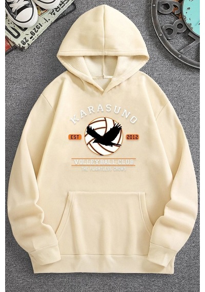 Uyguntarz Unisex Karasuno Baskılı Sweatshirt Bej