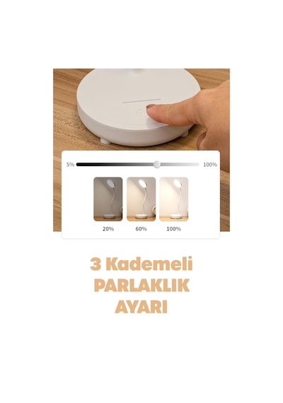 Şarjlı Masa Lambası Işık Ayarlanabilir Telefon Tutuculu Ders Çalışma Okuma Işığı Beyaz Işık 0644 Beyaz