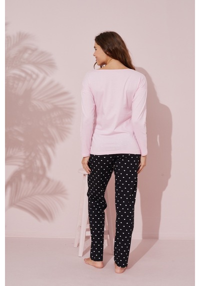 Siyah İnci Pamuklu Örme Pijama Takım 24241101 Pembe