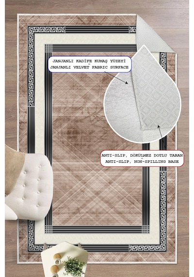 Modern Makinada Yıkanabilir Kaydırmaz Taban Leke Tutmaz Oturma Odası Salon Halısı Yolluk Vizon