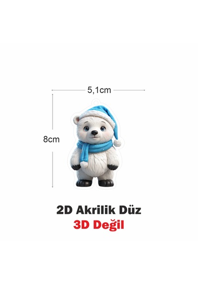 Araba Ayna Süsü, Araba Süsü, Çanta Aksesuarı - Sevimli Kutup Ayısı - Pleksi Malzeme, Uv Baskılı - 014 8x6 Cm