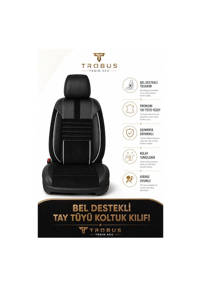 Renault Megane E-tech 2022+ Uyumlu Apex Serisi Tay Tüyü Bel Destekli Siyah Beyaz Koltuk Kılıfı