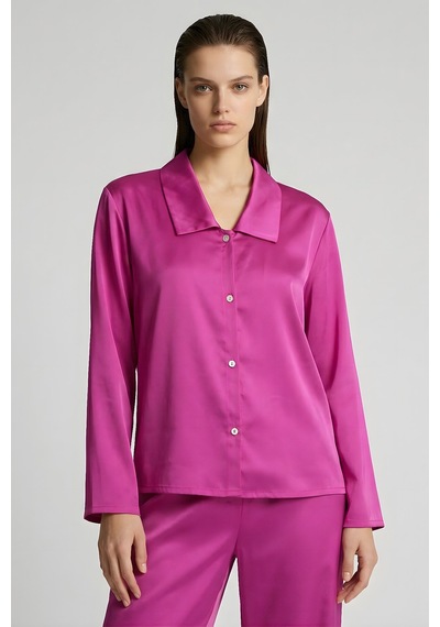 Amoris Fuşya Uzun Saten Pijama Takımı