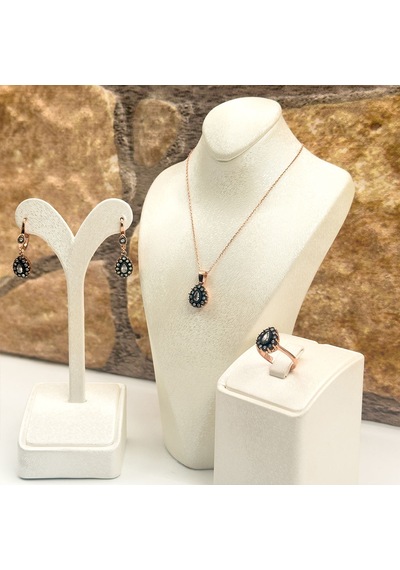 Elmas Montür Rosegold Damla Gümüş Set Takım Rose Gold