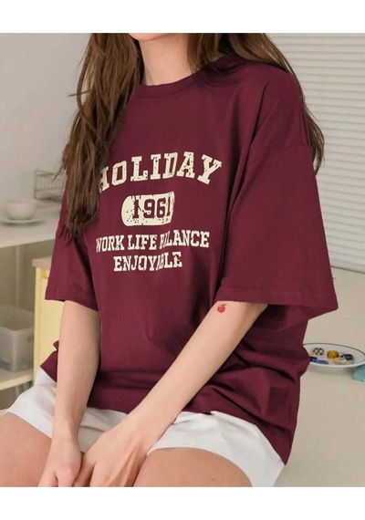Kozia Outdoors Malkoçbey Holiday Baskili Oversize Unisex Basic T-shirt Bordo