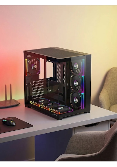 Rampage Ares V2 Gaming Pc Kasası 7x120mm Argb Fanlı Temperli Cam Atx Mid Tower Oyuncu Kasası 360mm Sıvı Soğutma