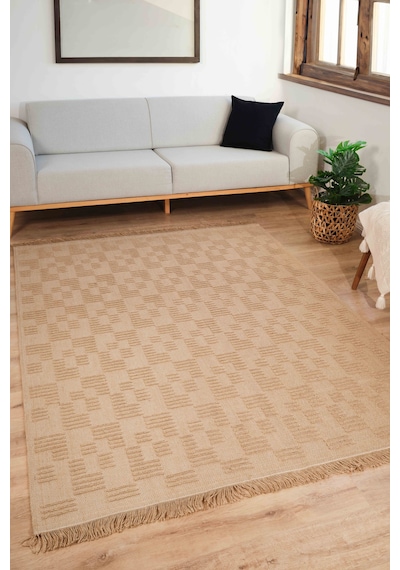 Natura 6664 %100 Doğal Jüt Kilim Bej Renkli Yumuşak Dokulu Şık Tasarımlı Kilim Modern Dokuma Kilim Bej