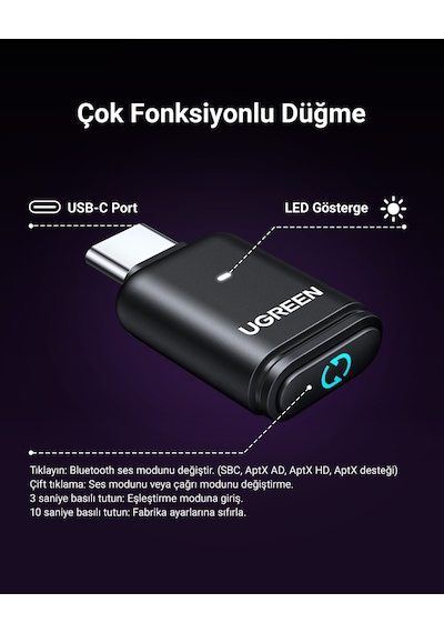 Ugreen Usb-c Bluetooth Ses Verici Transmitter , Ps5 / Switch / Pc Uyumlu, Düşük Gecikme, 45008