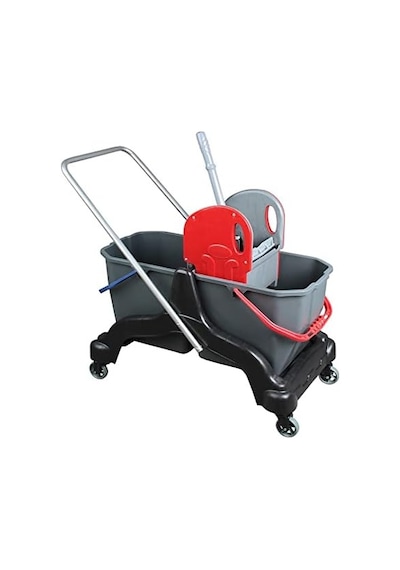 Çift Kovalı Temizlik Arabası - Temizlik Seti Mop Ve Aparatı - 3 Parça Paspas Arabası - 25 Litre - Siyah