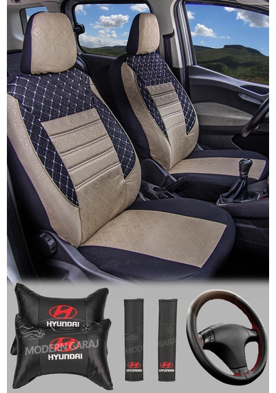 Hyundai Getz Accent Exel Oto Koltuk Kılıfı Siyah Ön Arka Krem